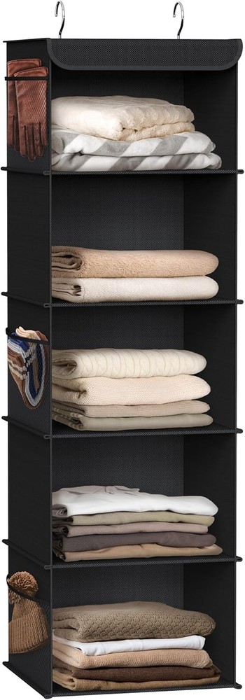 5 Shelf Hanging Closet Organizer, Bla