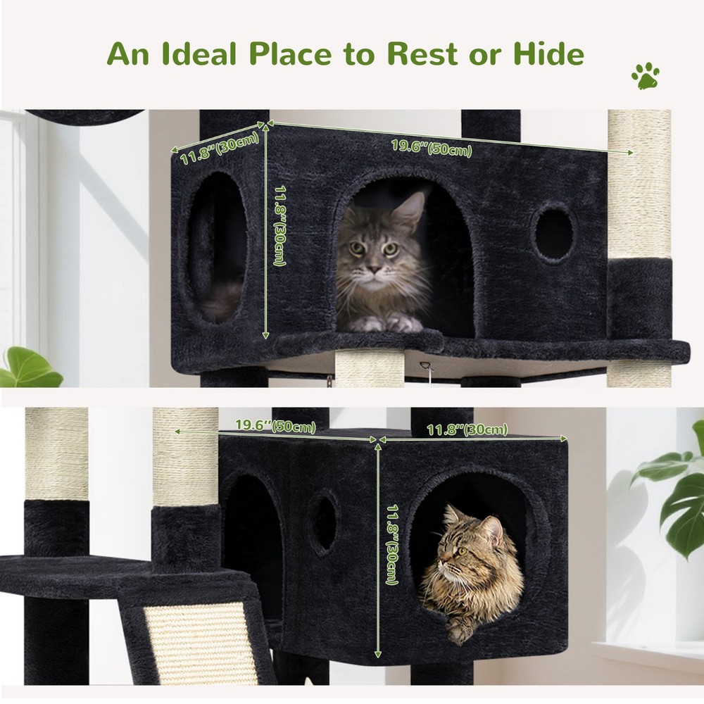 77" Cat Tree for Large Cats, Multi-Level Tower with Scratching Board & Stable Ba