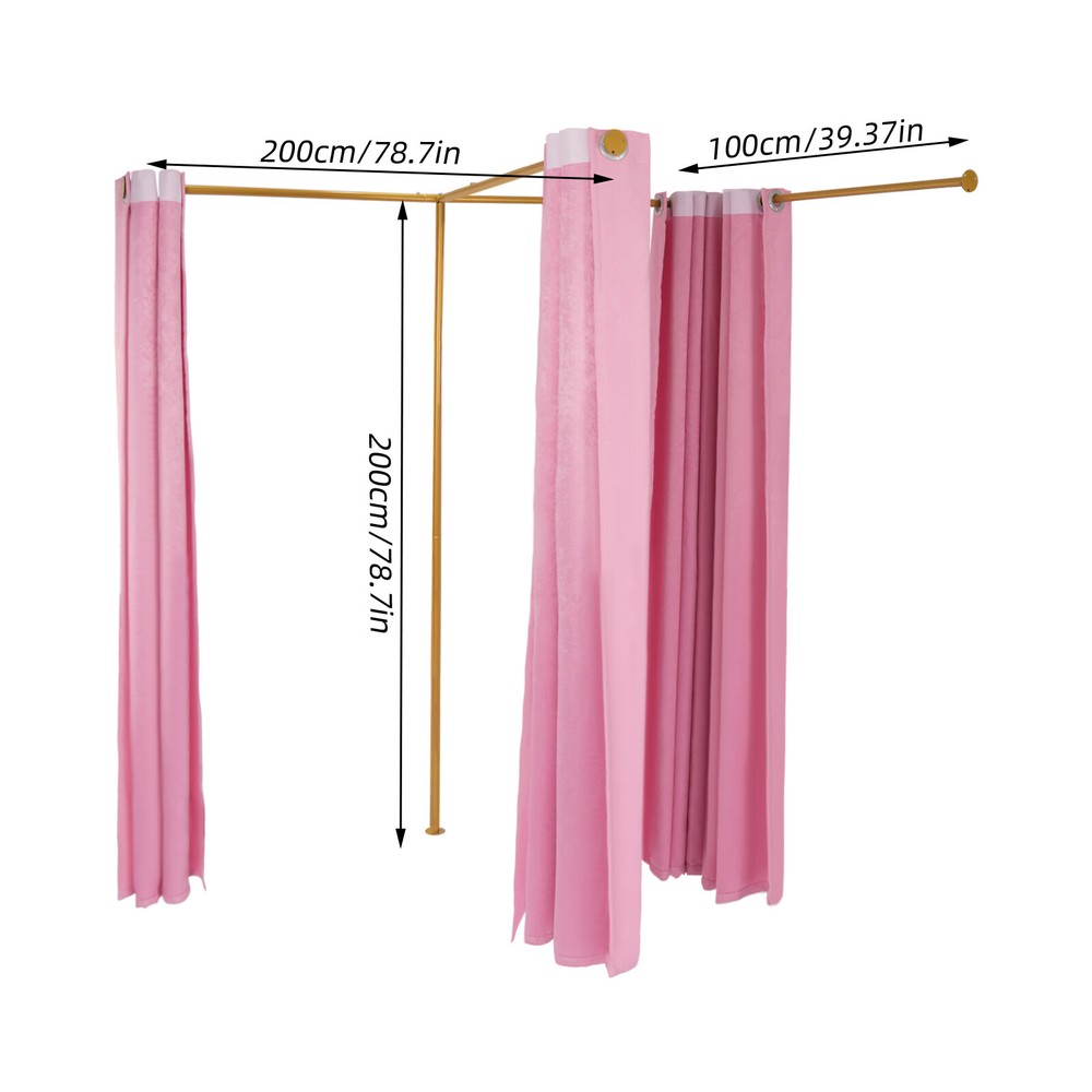 Mobile Fitting Room Dressing Room Frame Portable With Curtain & Hook Double Room