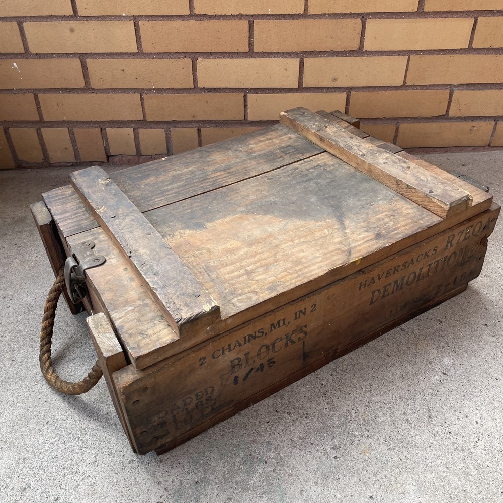 U.S. WWII World War Dated Haversack Demolition Explosive Wood Crate / Box & Lid