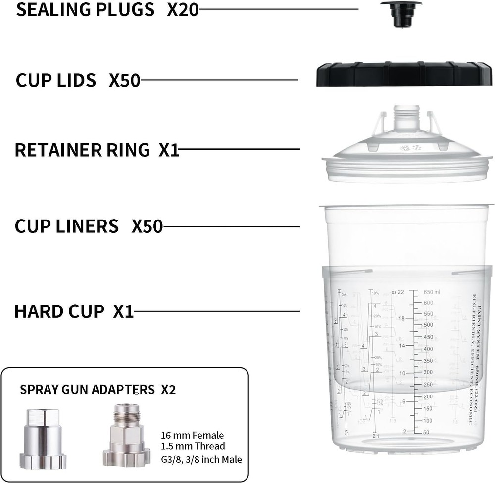 TOOLS Disposable Paint Cups Liners and Lid System, 50 Pack 22 Ounce 650ml Kit...