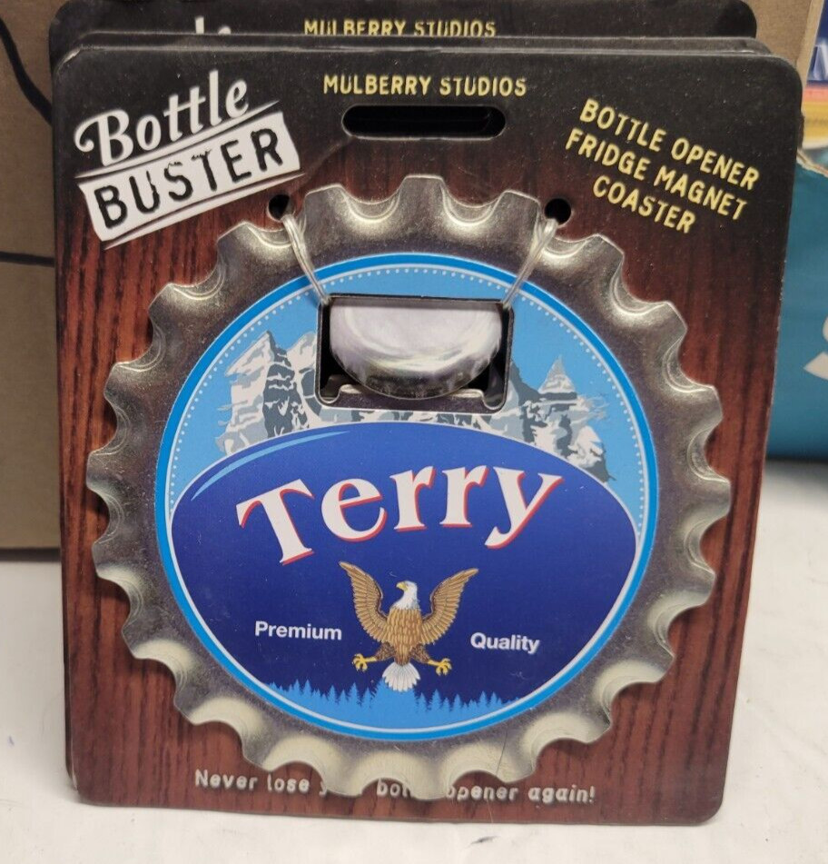 TERRY PERSONALIZED MULTI GADGET BOTTLE OPENER MAGNET COASTER NEW - U