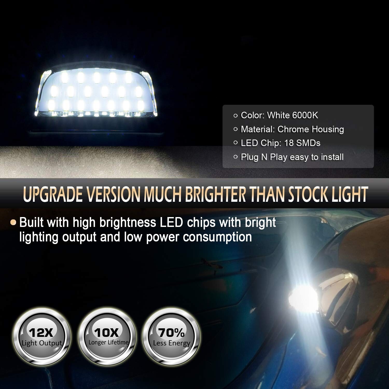 LED Chrome License Plate Lamp For 1999-2013 Chevrolet Silverado 1500/2500/3500HD