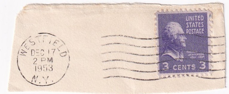 STAMP US SCOTT 807 "Jefferson" 3 CENT 1938 USED ON PAPER - B