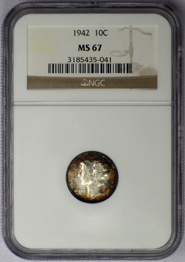 1942 10c Mercury Dime - NGC MS 67 Nicely Toned