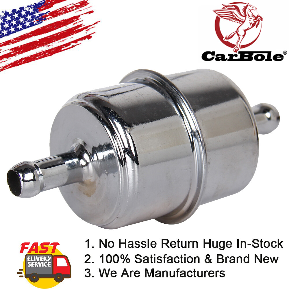 9746 Fuel Filter Chrome Canister For 3/8" Hose Carburetor Inline Gas Filter