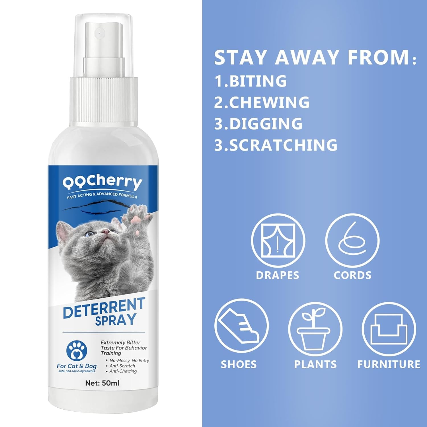 QQCherry Cat Spray Deterrent Effective Cat Scratch Furniture Protector 50ml