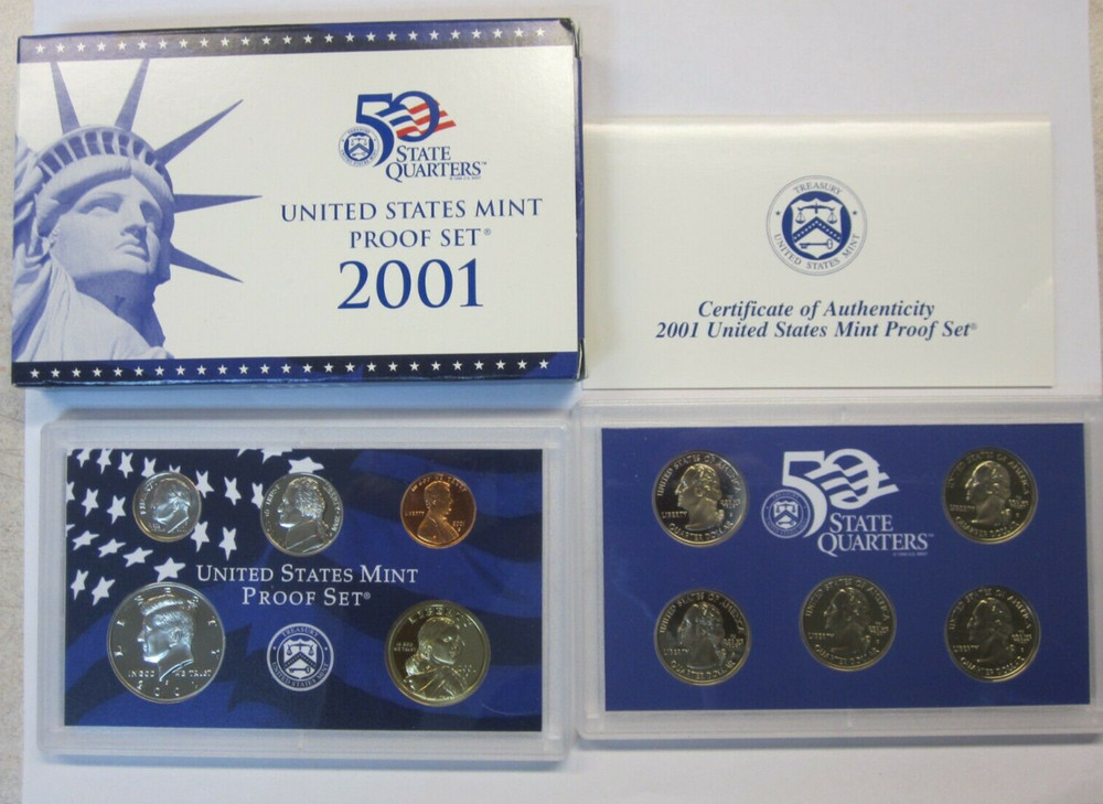 2001-S U.S. Mint Proof Set (10 Coin Clad Set) in Original Box and COA
