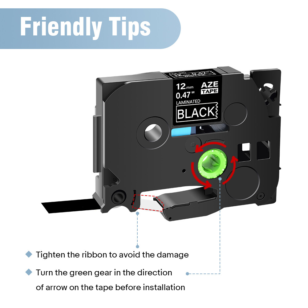 6PK TZ TZe 335 White on Black 1/2'' Label Tape for Brother P-Touch PT-300 1100