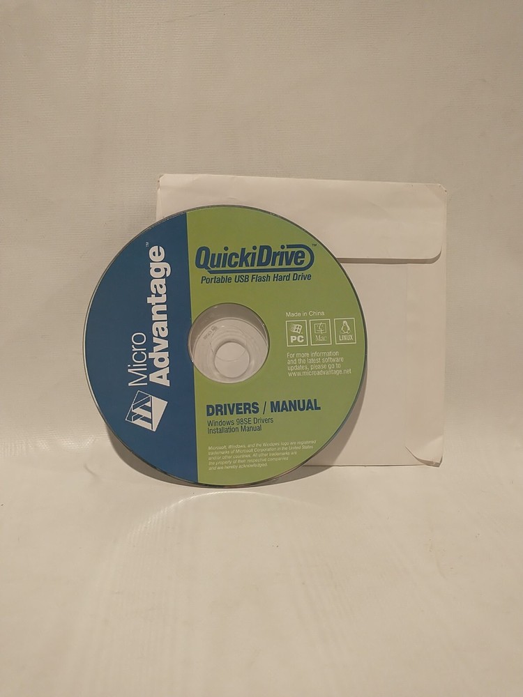Micro Advantage QuickiDrive Portable USB Flash Drive 98SE Drivers/Manual CD-ROM
