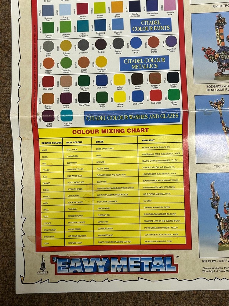 WARHAMMER CITADEL COLOUR WHITE DWARF POSTER 1994 - GAMES WORKSHOP