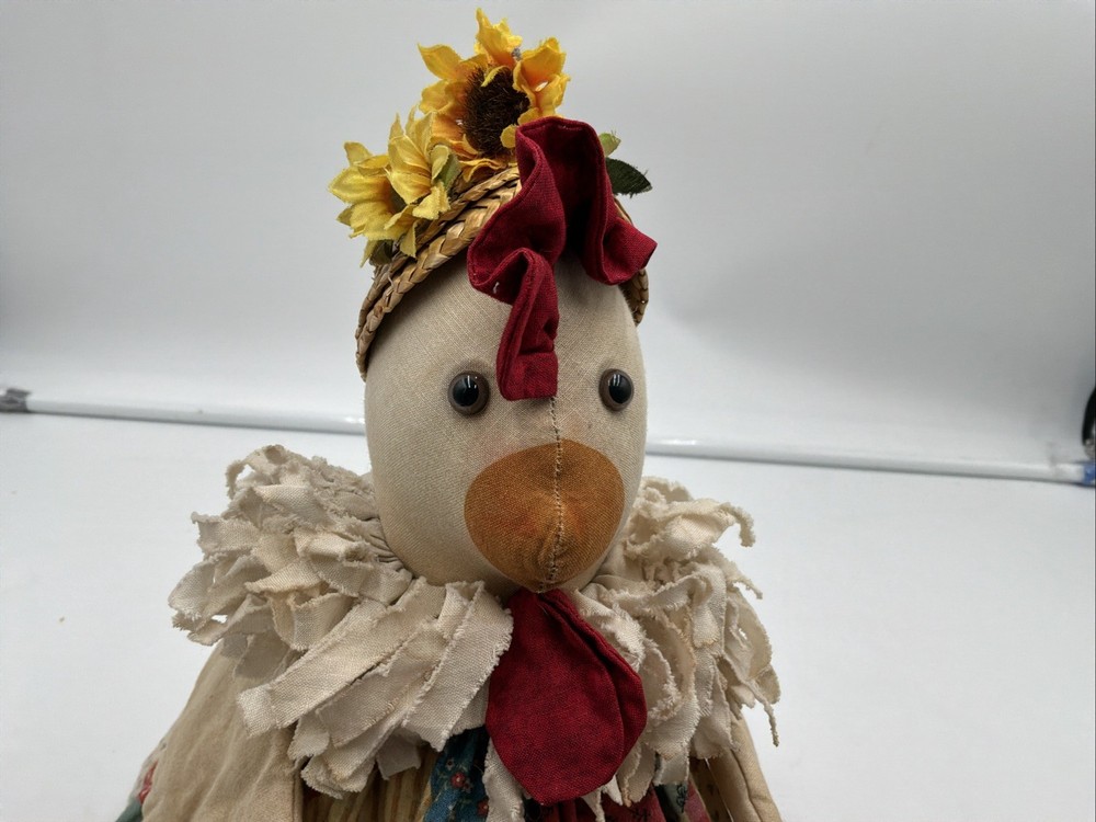 Handmade Primitive Country Chicken Shelf Sitter Doll Patchwork Kitchen Decor