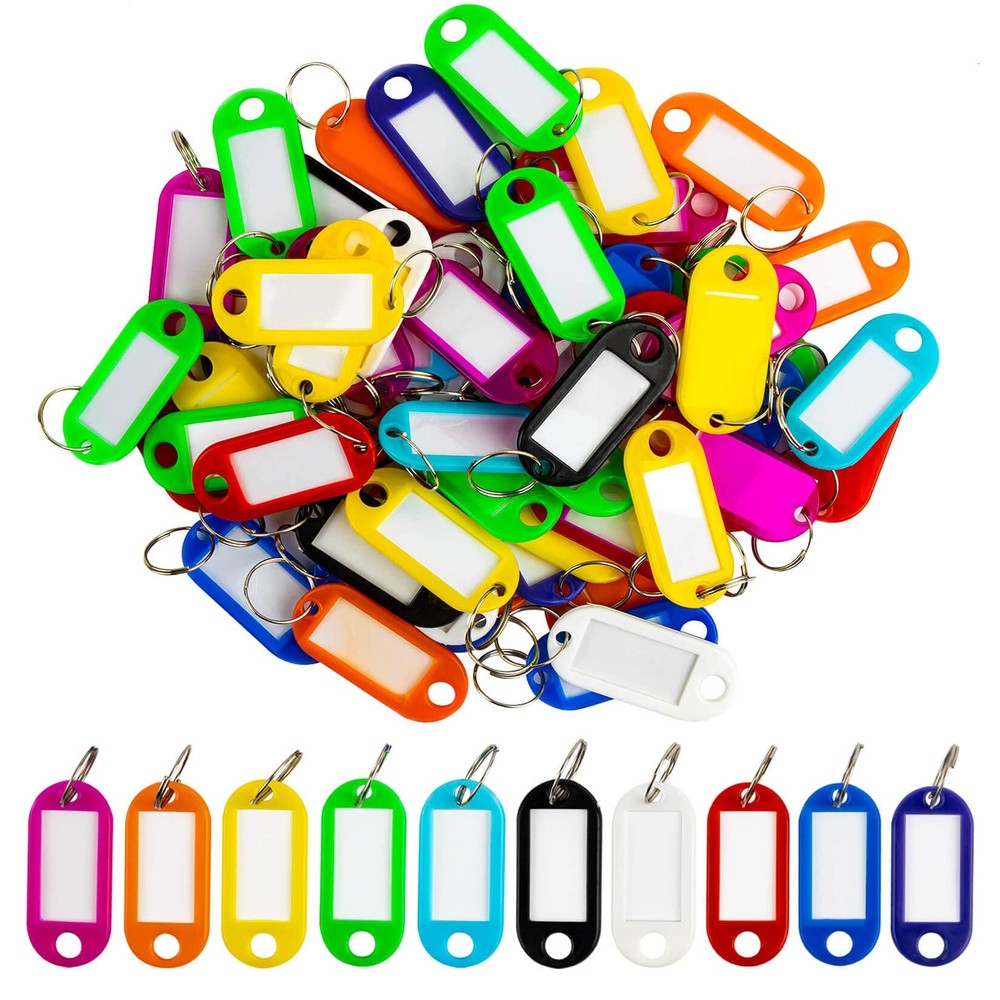 Sukh 60 Pcs Key Ring Tags - Plastic 2.1*4.6 centimeters, Red