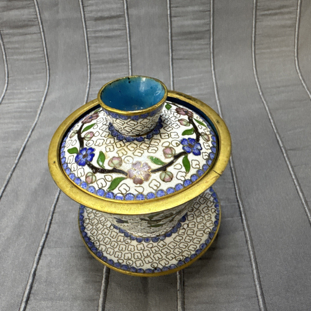 Cloisonne Floral Pattern Lidded Incense Burner Censer