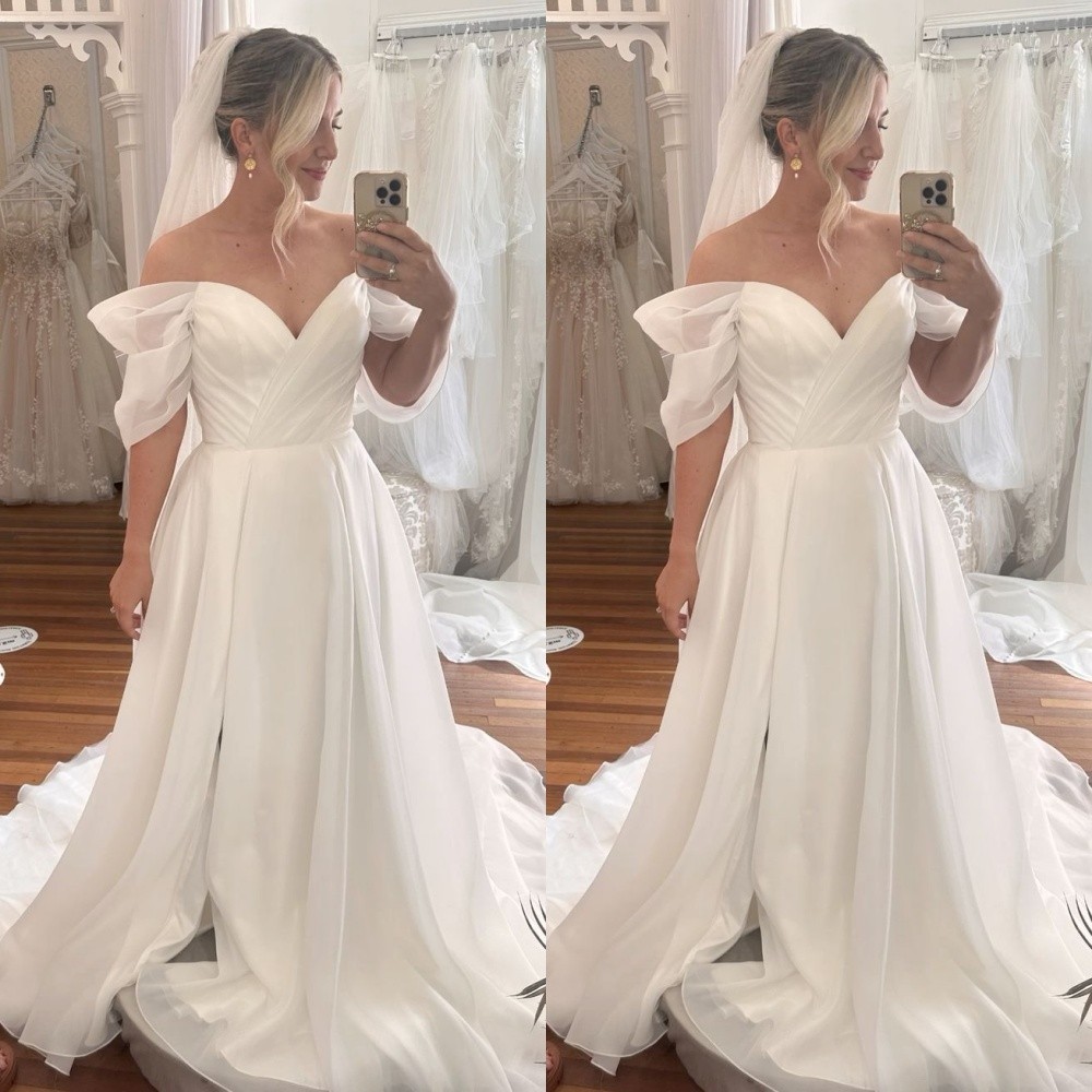Simple Wedding Dresses Off The Shoulder Ruched White/Ivory Bridal Gowns