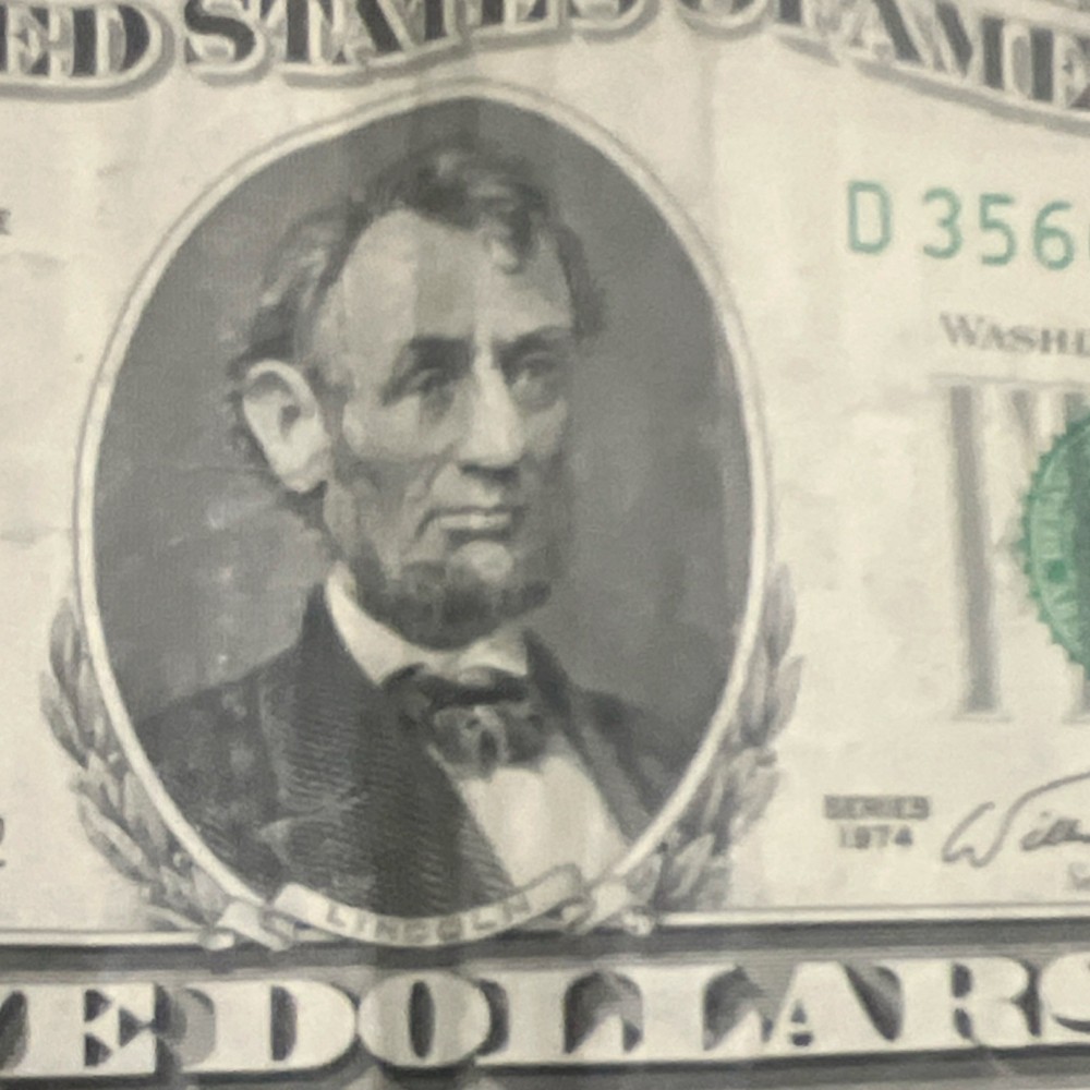 $5 US Error Banknote 1974 Federal Reserve Note D35669407B