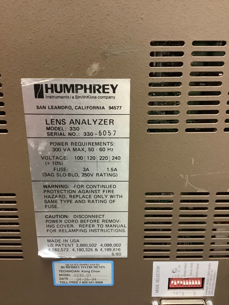 Humphrey Instruments Lens Analyzer Model 330