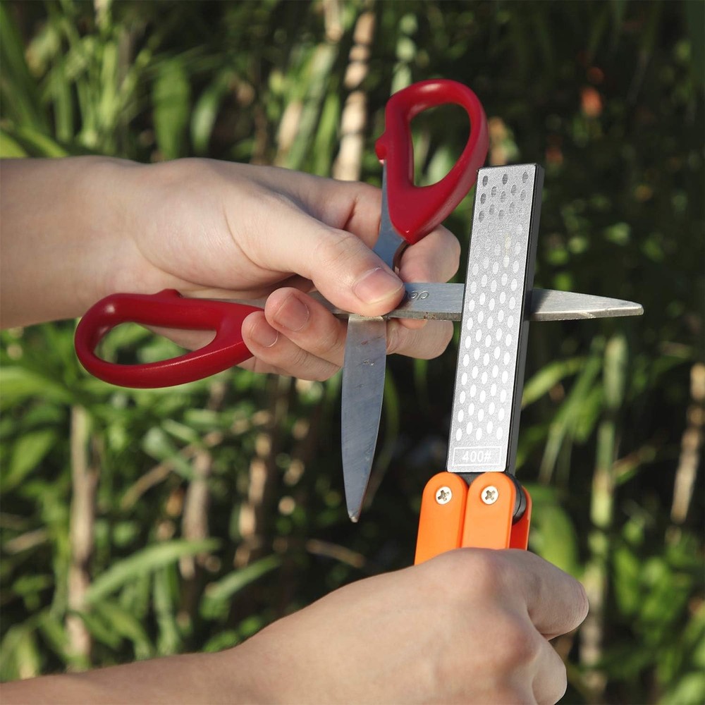 2 Pack Garden Tool Sharpener, Folding Pocket Diamond Knife Sharpener 400/600 Gri