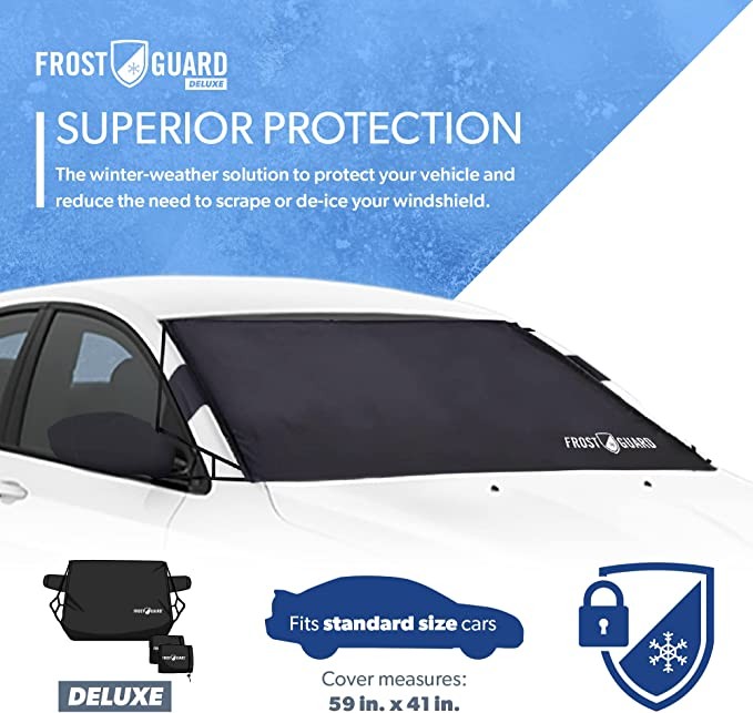 FrostGuard Deluxe Full-Coverage Windshield Cover Standard Size 41 x 59 - Black