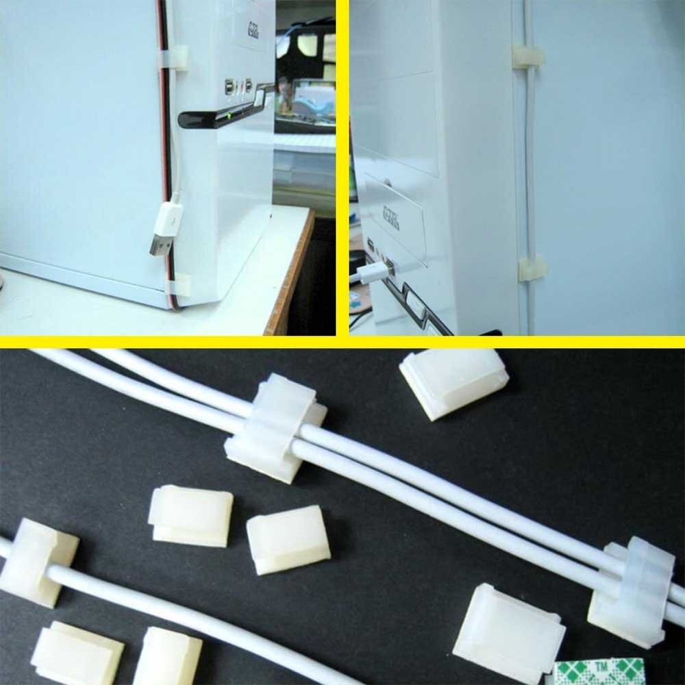 100pcs Adhesive Ethernet Wire Clips Self-Stick Cable Holders White Office Use