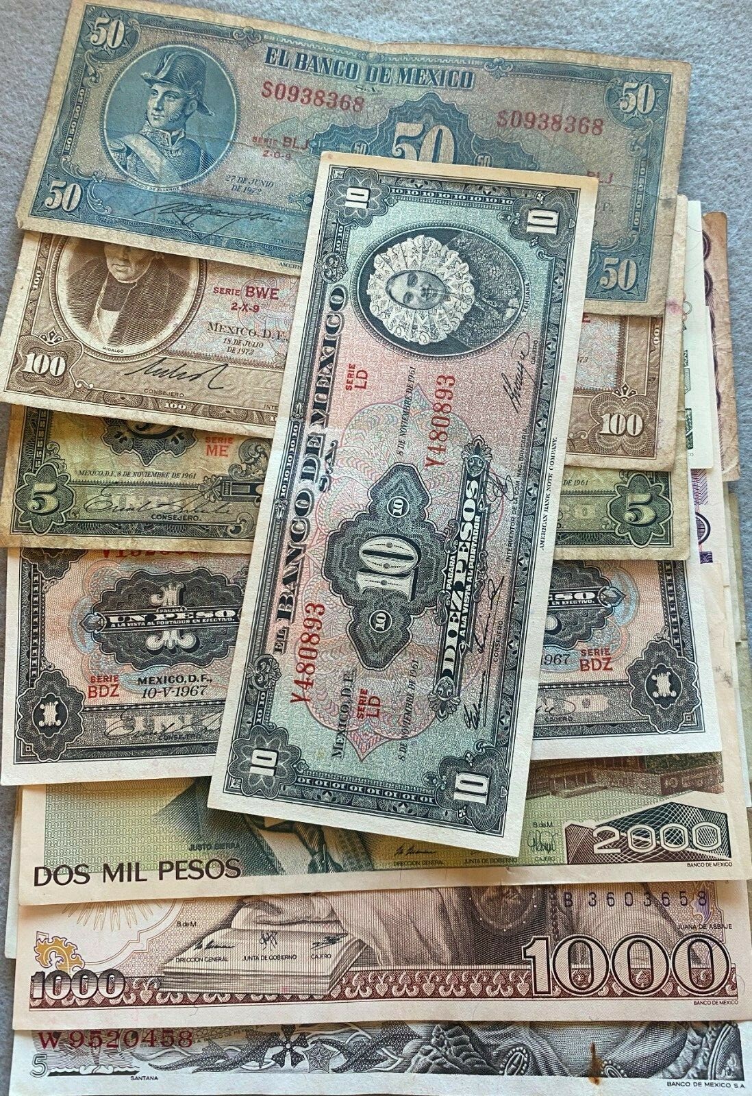 MEXICO SET 21 BANKNOTES LOT 70'S 1914 1 5 10 20 50 100 500 1000 pesos Collection