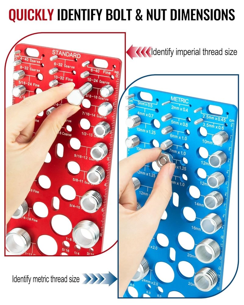 62 Pcs Nut and Bolt Thread Checker SAE & Metric Wall Mount Gauge Drill Bit Sizer