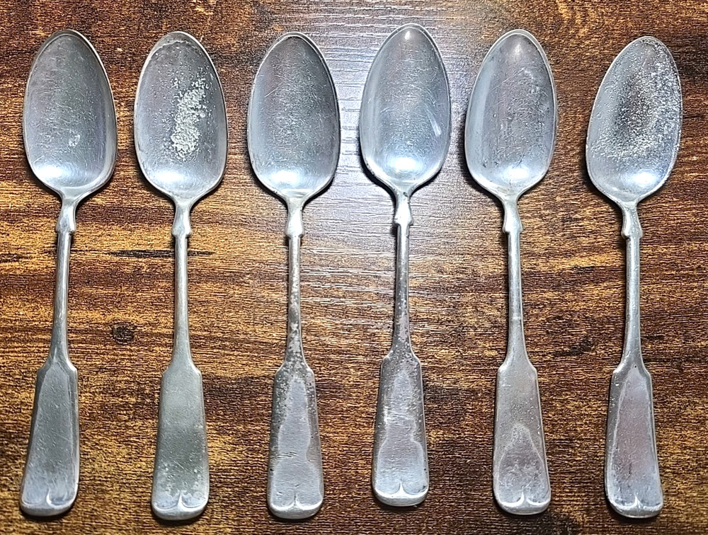 6 Antique Perry Mason & Co. A1 Silverplated Teaspoons Fiddle Pattern Flatware