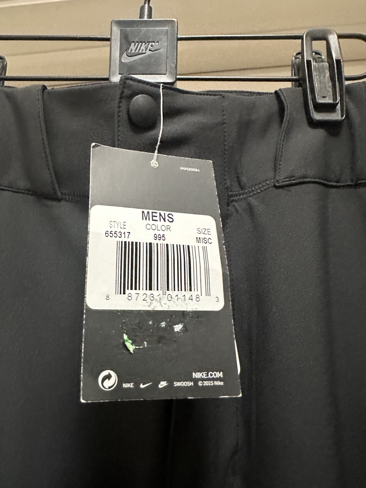 New Mens Nike Vapor Elite Baseball Softball Pants Lockdown Straps Lrg $80 Black