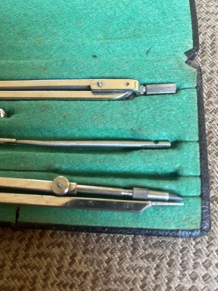 Vintage Uk British Drafting Set Tools In Original Case