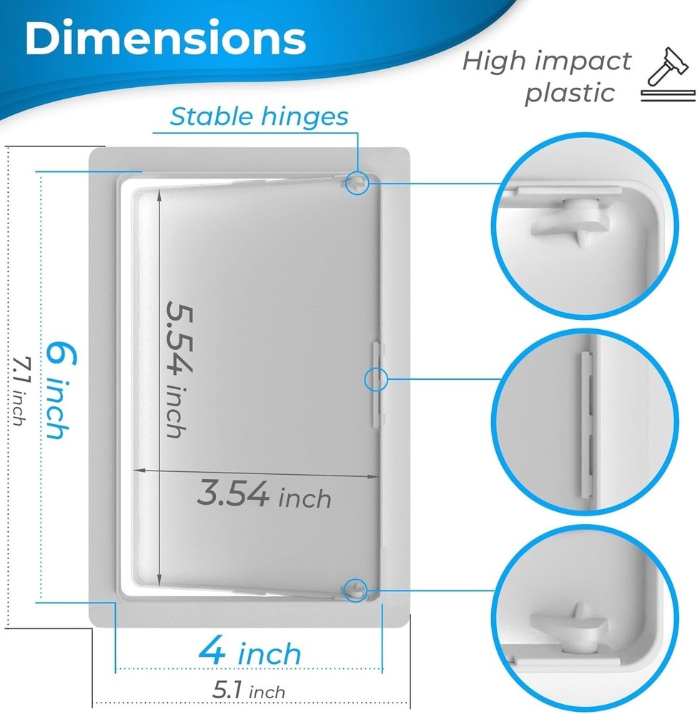 Versatile 4x6 Drywall Access Panel - Durable White Plastic with 180° Hinged Door