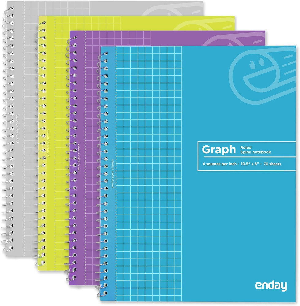 Emraw Graph Paper Notebook (4 Pack) Grid Notebook, Graph Paper Spiral Notebook,