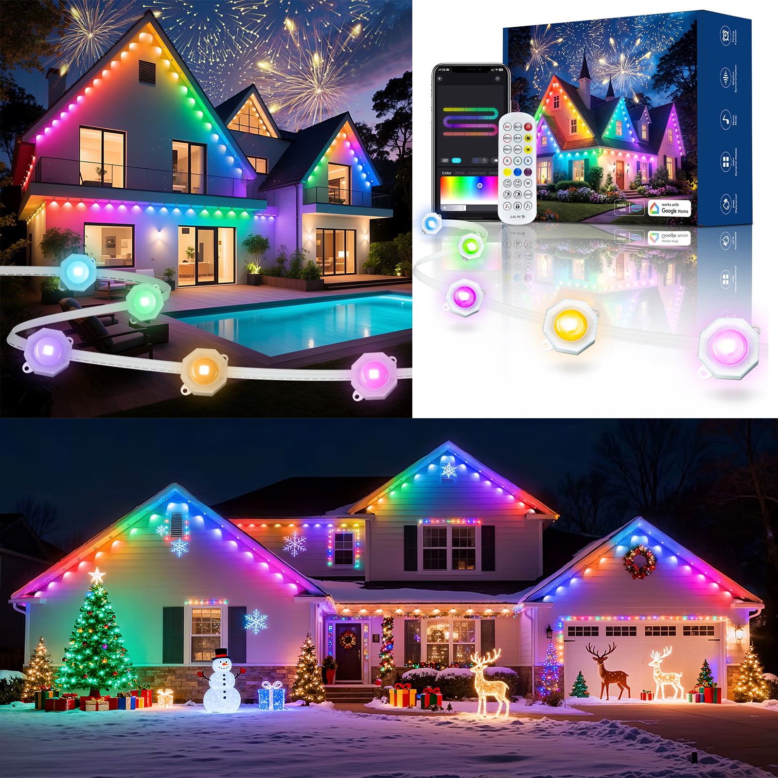 Smart Permanent Outdoor Lights RGBIC Eaves Light for House Holiday Party Decor