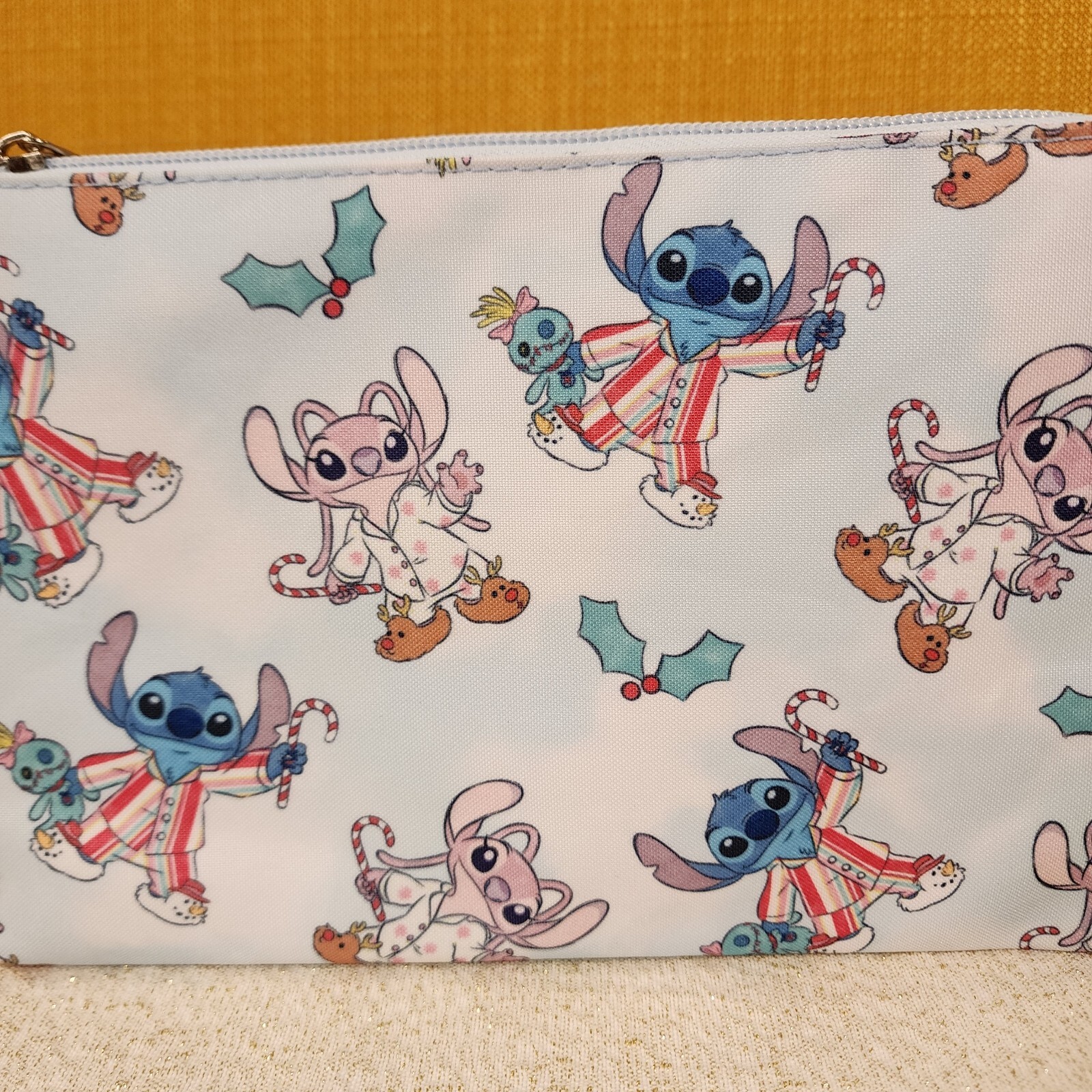 Bioworld Disney Stitch and Angel Holiday PJs Jammies Cosmetic Bag Makeup Pouch