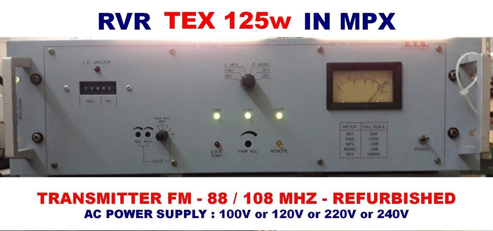 Broadcast Prof RVR TEX 125w FM Transmitter Wide Band 88 108 Mhz