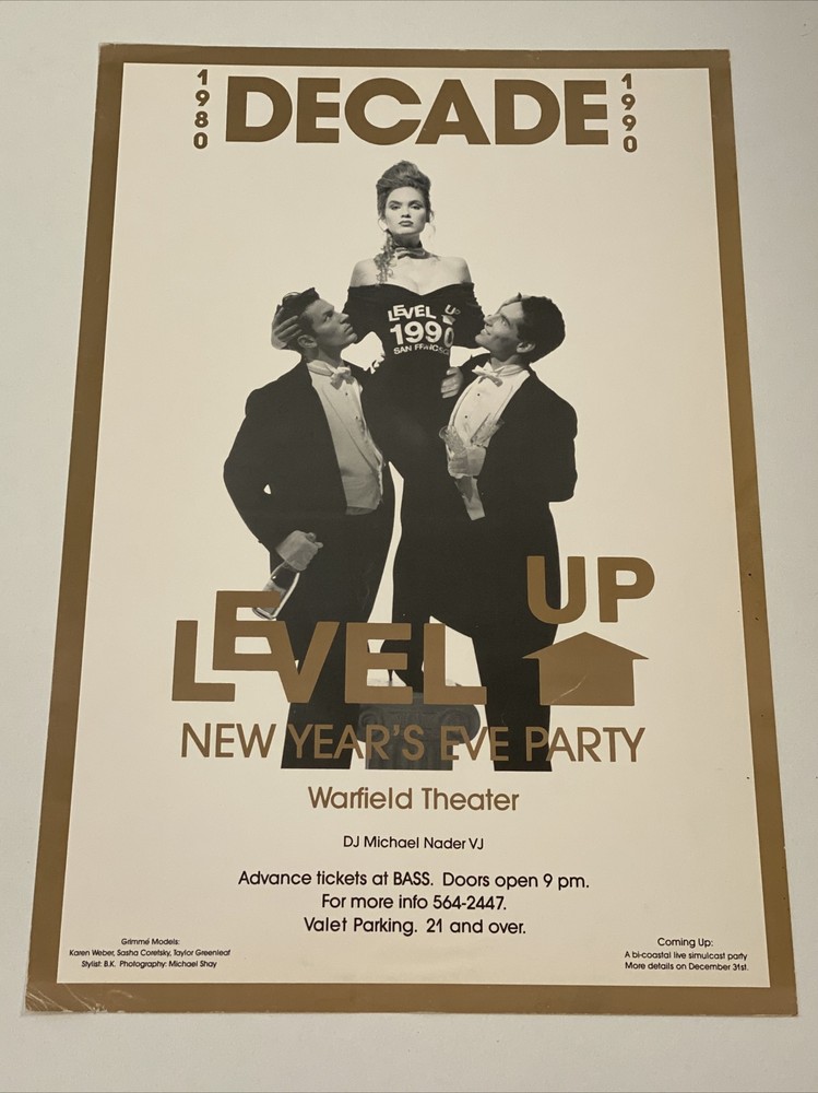 DECADE Level Up New Years Eve 1990 Original Concert Poster San Fran Warfield