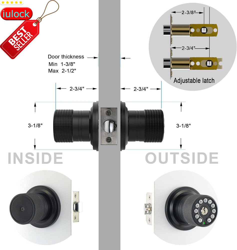 Keypad Smart Door Lock 50 User Codes Waterproof Auto Lock Matte Black US