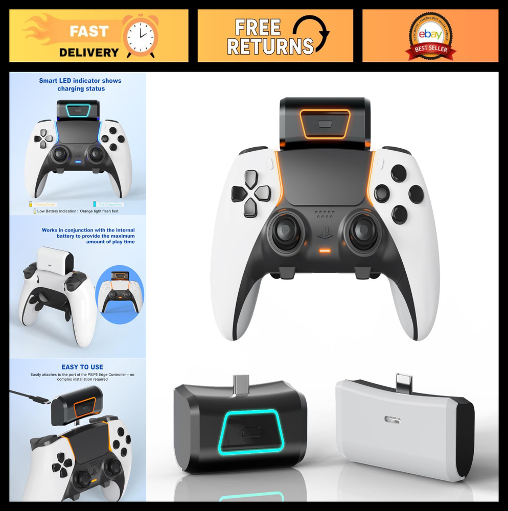 Rechargeable 2000mAh Battery Pack for PS5 DualSense/Edge Controller, Wireless Ch