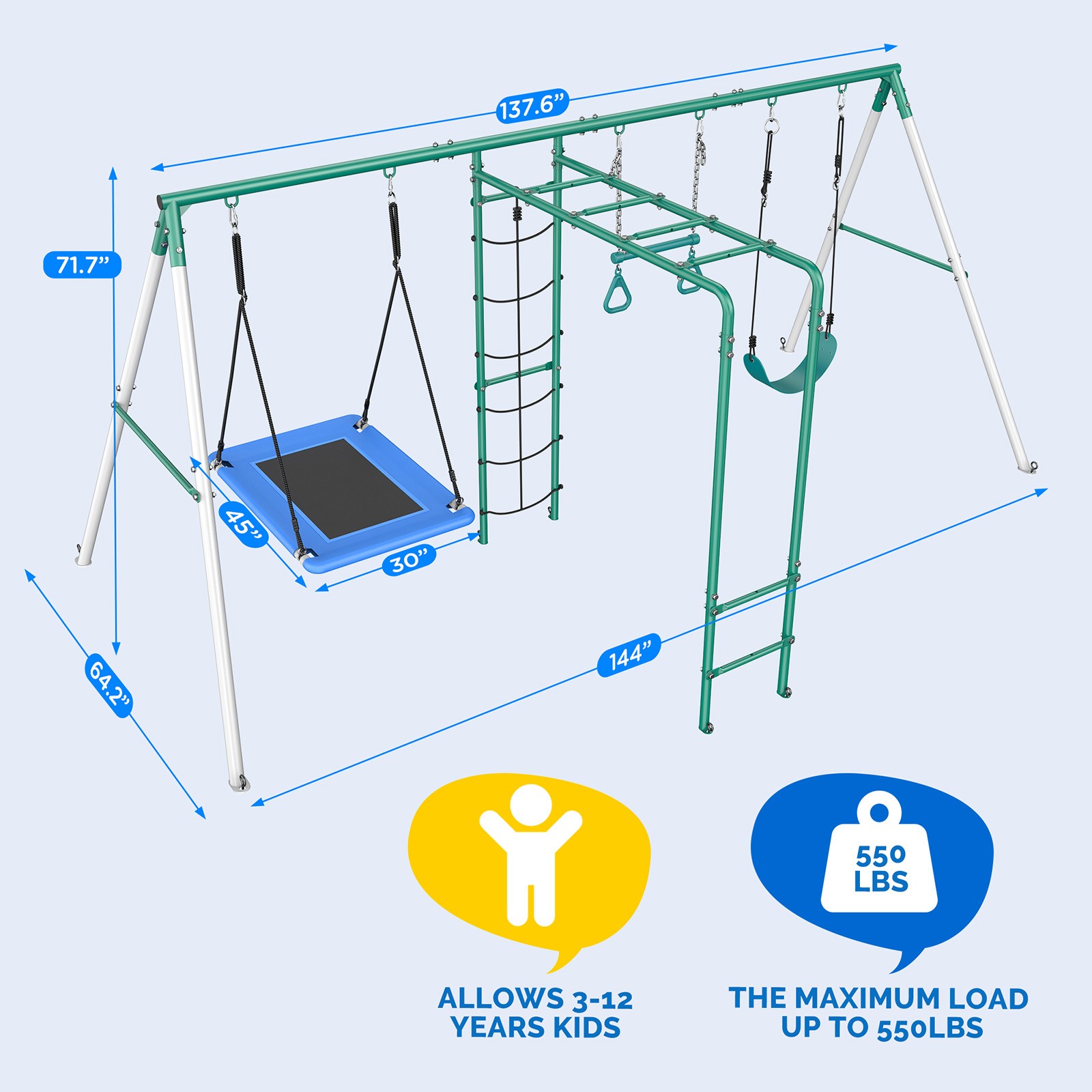 550lbs Metal Swing Set for Kids Playground Set Outdoor Backyard Play Heavy Duty