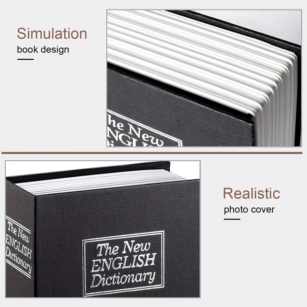 Safe Lock Box Book Vault with Key Metal Fire Proof Secret Money Hidden Gun Cash