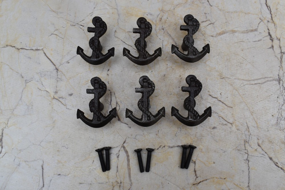 Vintage Cast Iron anchor door cabinet drawer handles pull rustic Knobs 6 pcs