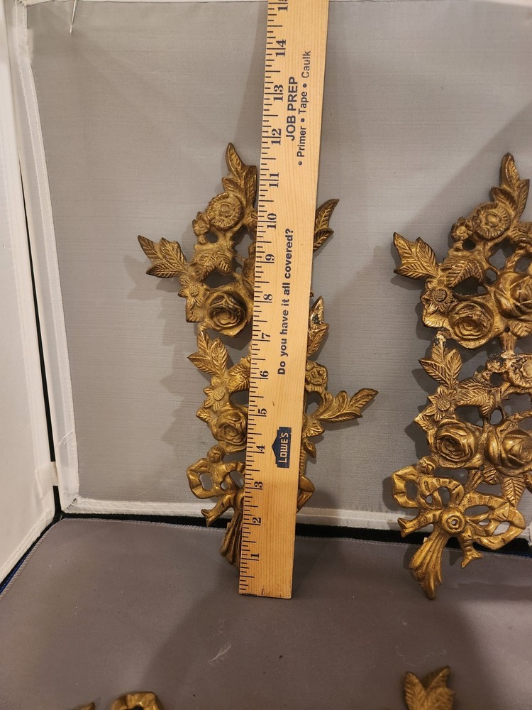 Solid Brass Rose Floral Wall Accents VINTAGE