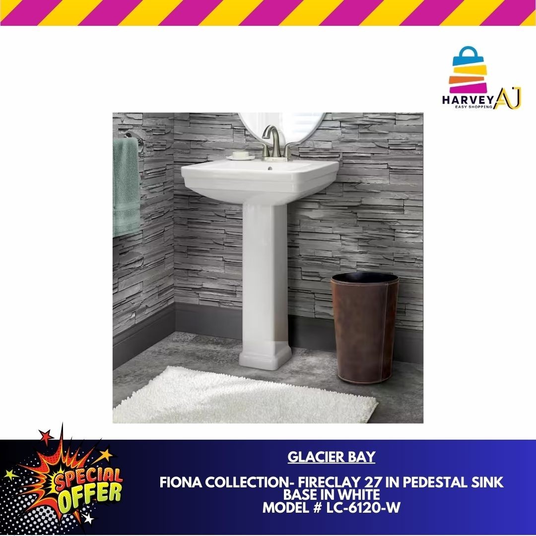 Glacier Bay- Fiona-LC-6120-W Collection -Fire Clay- 27 in Pedestal Leg / White