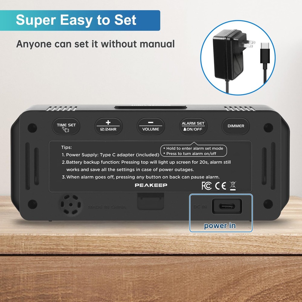 Small Digital Alarm Clock Plug in for Bedrooms Bedside, Tiny Electric Clock L...