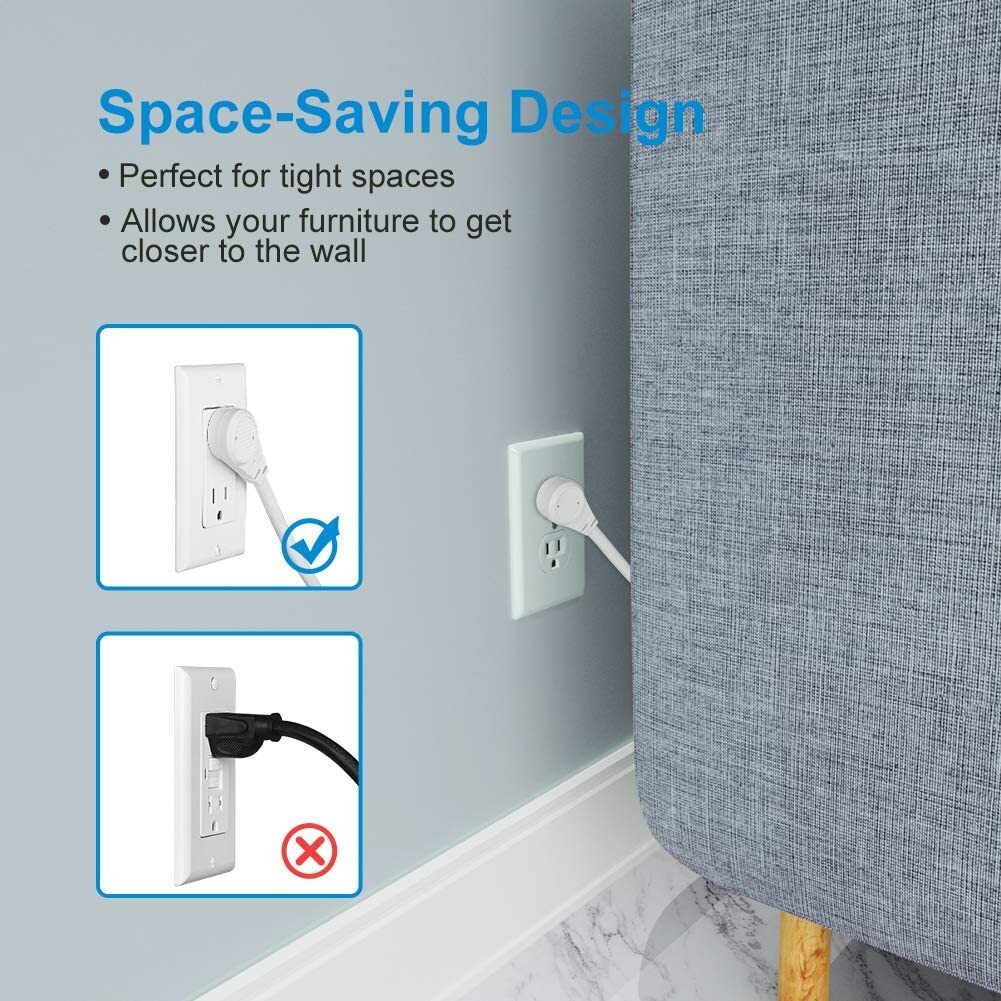 DEWENWILS 3 Pack Short Flat Plug Extension Cord 1 Foot 14 Gauge Heavy Duty White