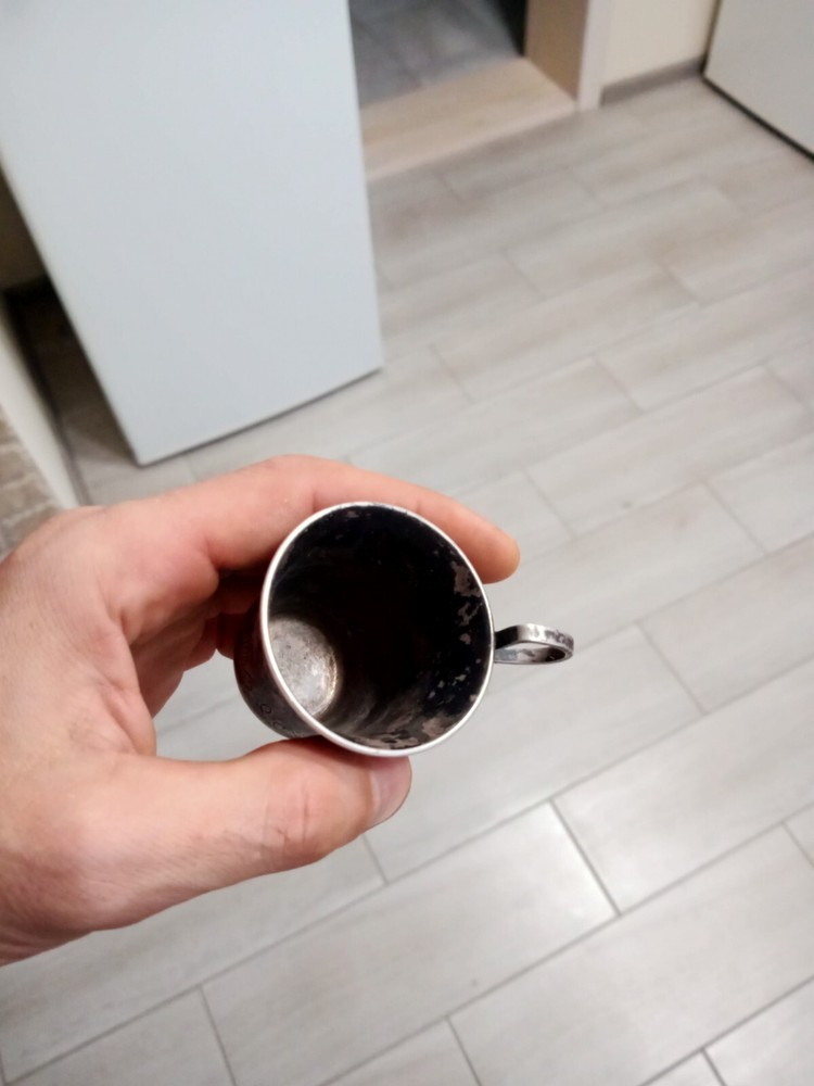 antique cup covered with silver, silver plating
