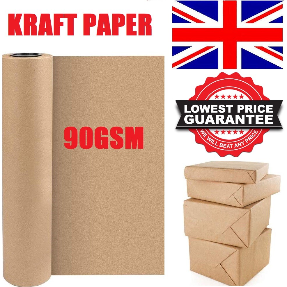 BROWN KRAFT PARCEL PAPER FOR WRAPPING AND PACKAGING PARCELS STRONG ROLLS 90GSM