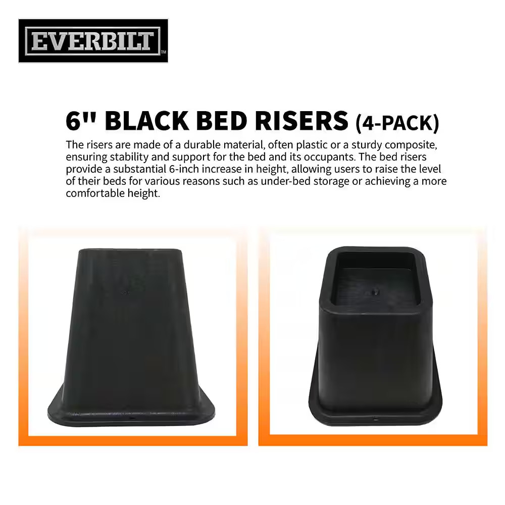 NEW 6 in Bed Risers Set of 4 – Heavy Duty Lift for Extra Storage & Stability
