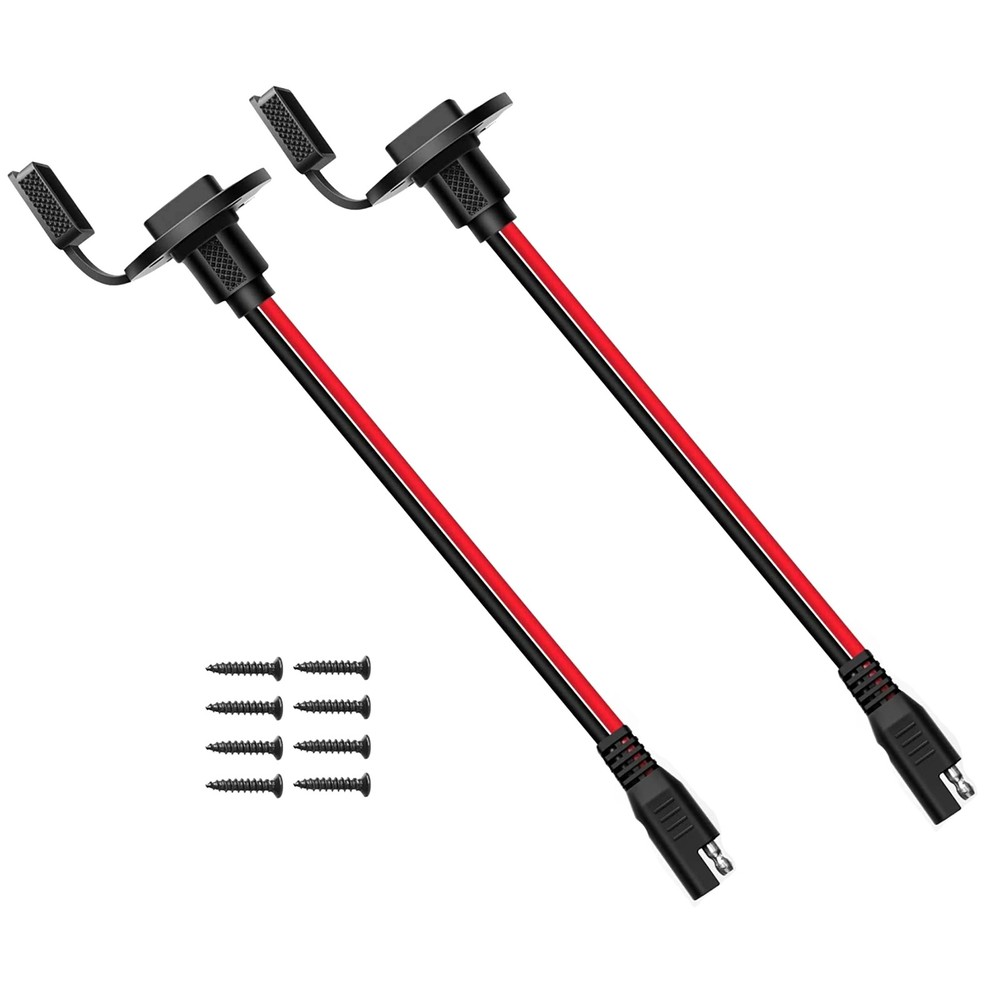 2*SAE Power Socket Sidewall Port Solar Cable Quick Connect Panel 12AWG 30cm