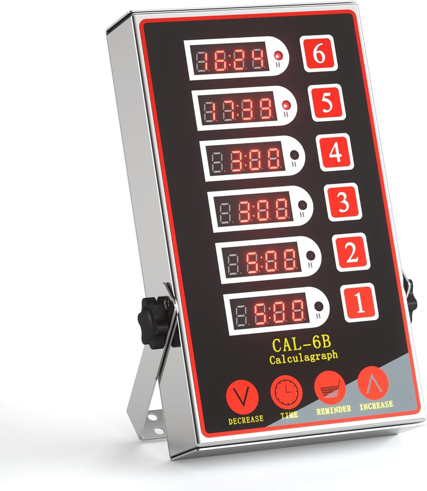 Commercial Kitchen Timer with 6 Channels, Professional LED Digital Timer for Coo