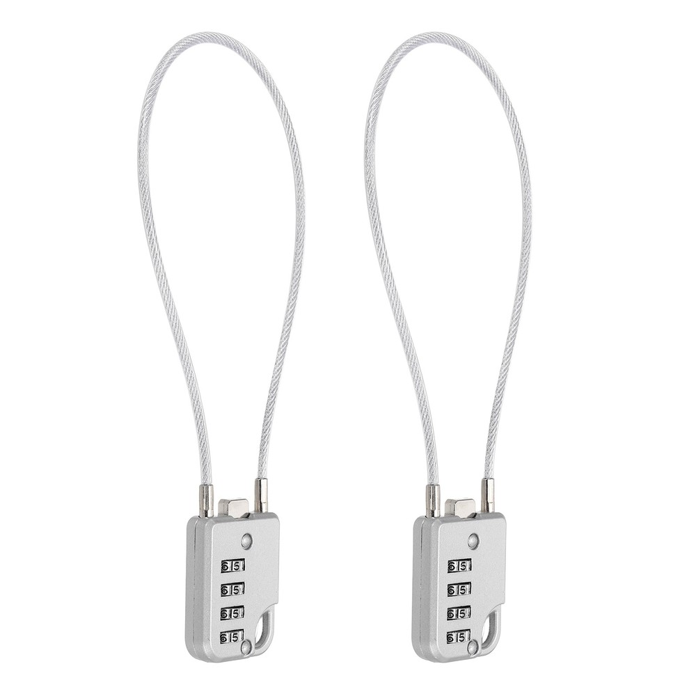 2-Pack Combination Padlock, 4 Digit 12 in Cable Luggage Lock [Silver Grey]